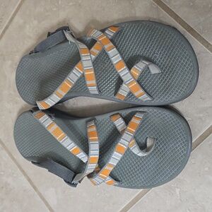 EUC orange, gray, and white Chaco's